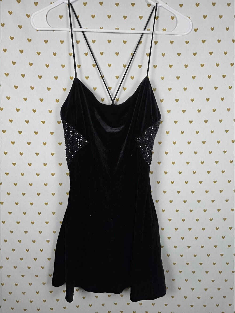 VTG Victoria's Secret Collection Velvet Sequin Mini Dress Open Back Black S